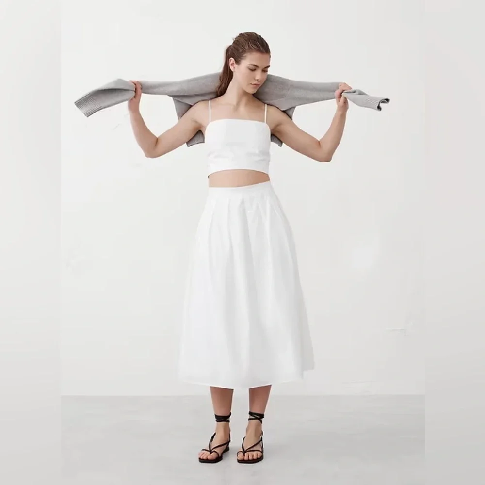 NWT! Banana Republic White Poplin Midi Skirt - Multiple 🪨